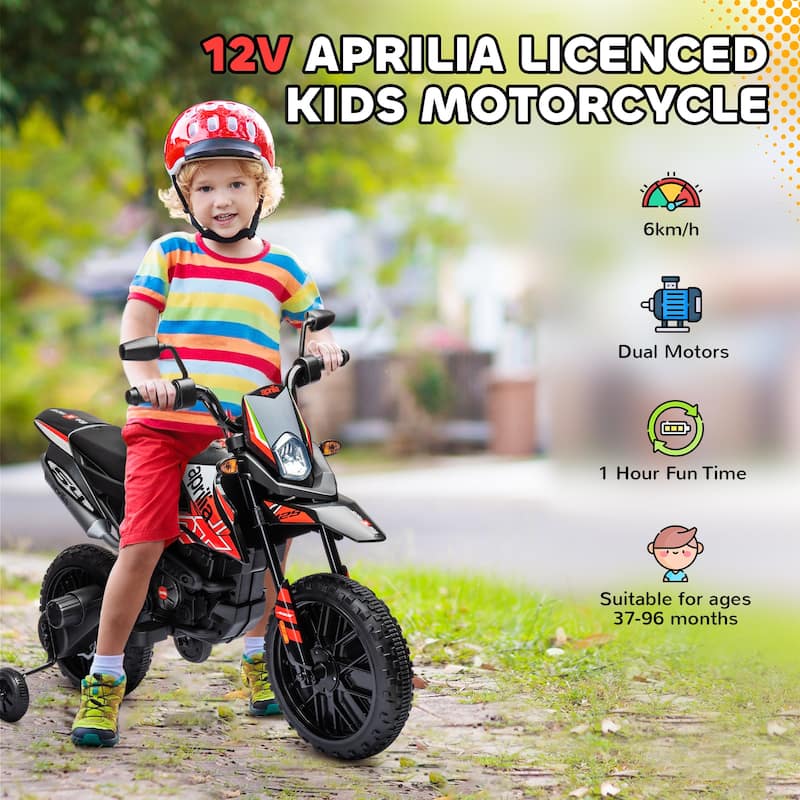 Kids Electric Dirt Bike Ride on Motorcycle with Training Wheels, Battery Powered Dirt Bike with LED Light
