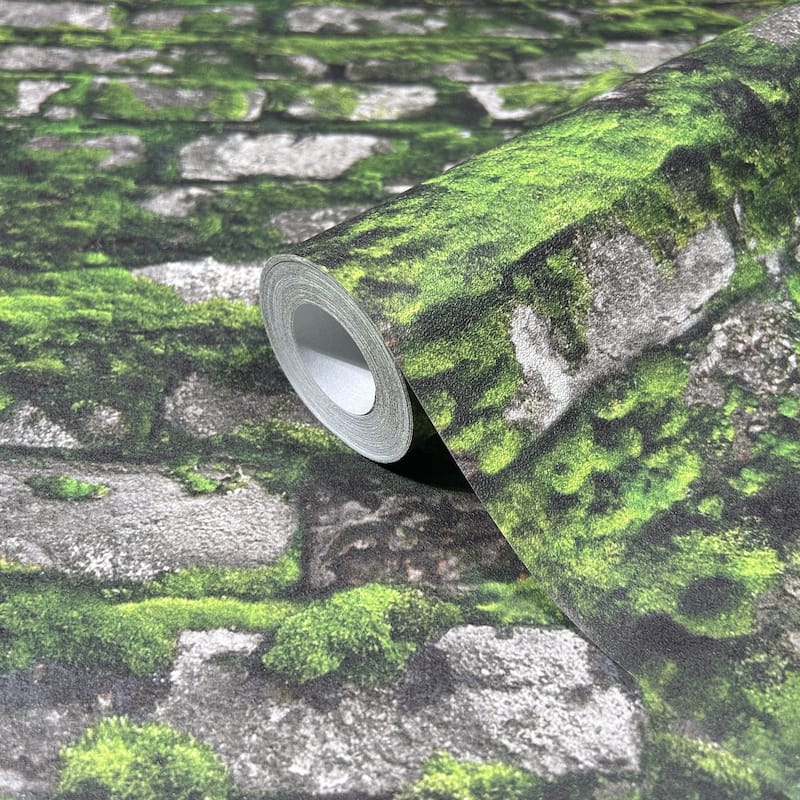 Galerie Wallcoverings Bricks and More Collection Mossy Stone Wall Matte Finish Vinyl on Non-woven Wallpaper Roll