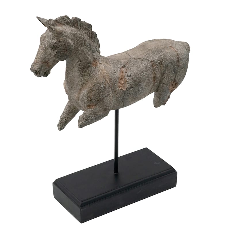 Antique Style Horse Statue on Stand - 17" - Gray