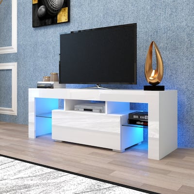 Contemporary Entertainment TV Stand with Built-In LED Lighting – Sleek Large TV Base Cabinet for Living Rooms