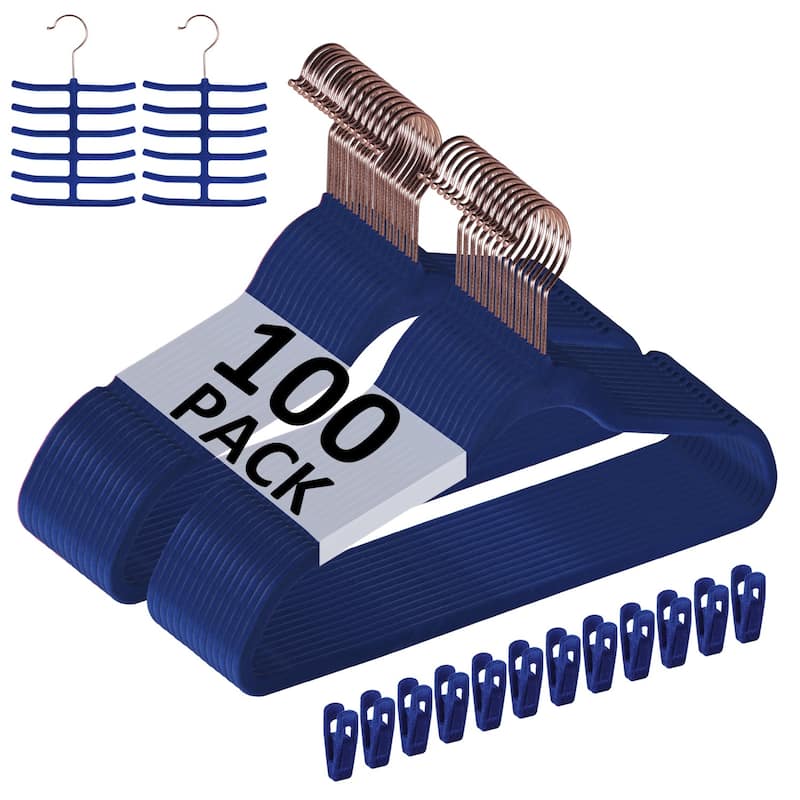 VECELO Mackaylee Velvet Hangers, Non Slip Standard Clothes Hanger Set, Heavy Duty Ivory Hangers(30/50/60/100 Pack) - 100 pack - Blue