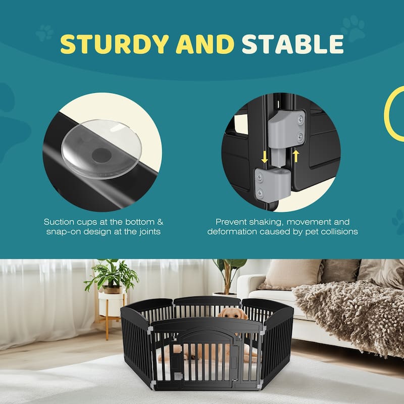 24-Inch Plastic Pet Playpen with Locking Door, Foldable Dog Fence for Indoor and Outdoor Use