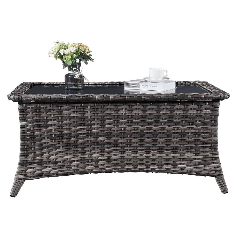 Outdoor Wicker Coffee Table Glass Top Rattan Table