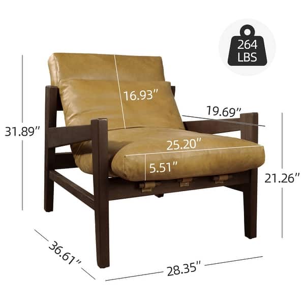 dimension image slide 1 of 2, Art Leon Genuine Leather and Ash Wood Lounge Chair