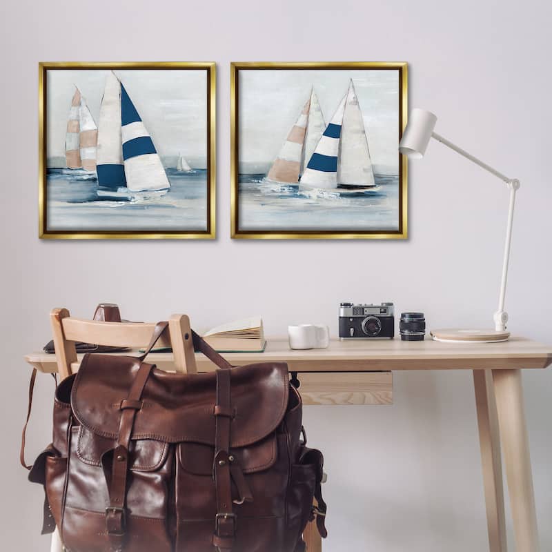 Stupell Sailboat Fleet Voyage Framed Floater Canvas Wall Art Design By Sally Swatland (Set of 2)