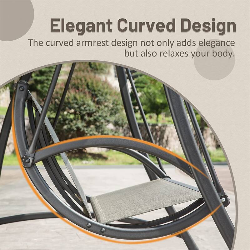 Steel Frame 3-Seat Patio Swing with Adjustable Canopy, Textilene Fabric and 970lb Capacity