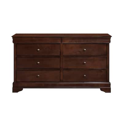 Brown Cherry Finish Louis Phillipe Style Bedroom Furniture 1pc Dresser of 6x Drawers Hidden Drawers Wooden Furniture