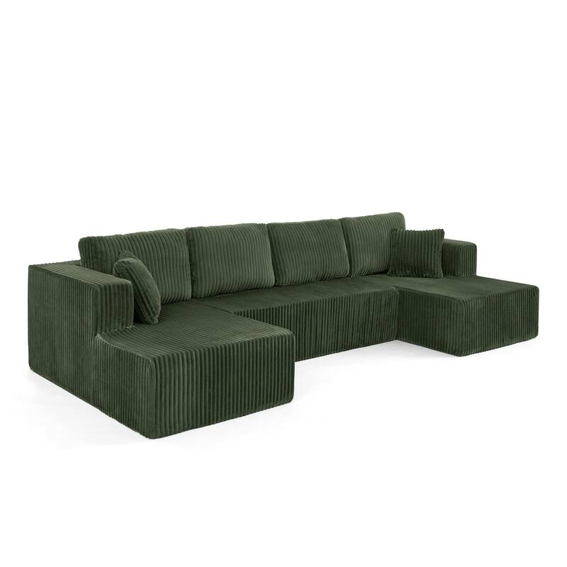 U-Shape Sleeper Sofa, Modular Corduroy Minimalist, Space-Saving