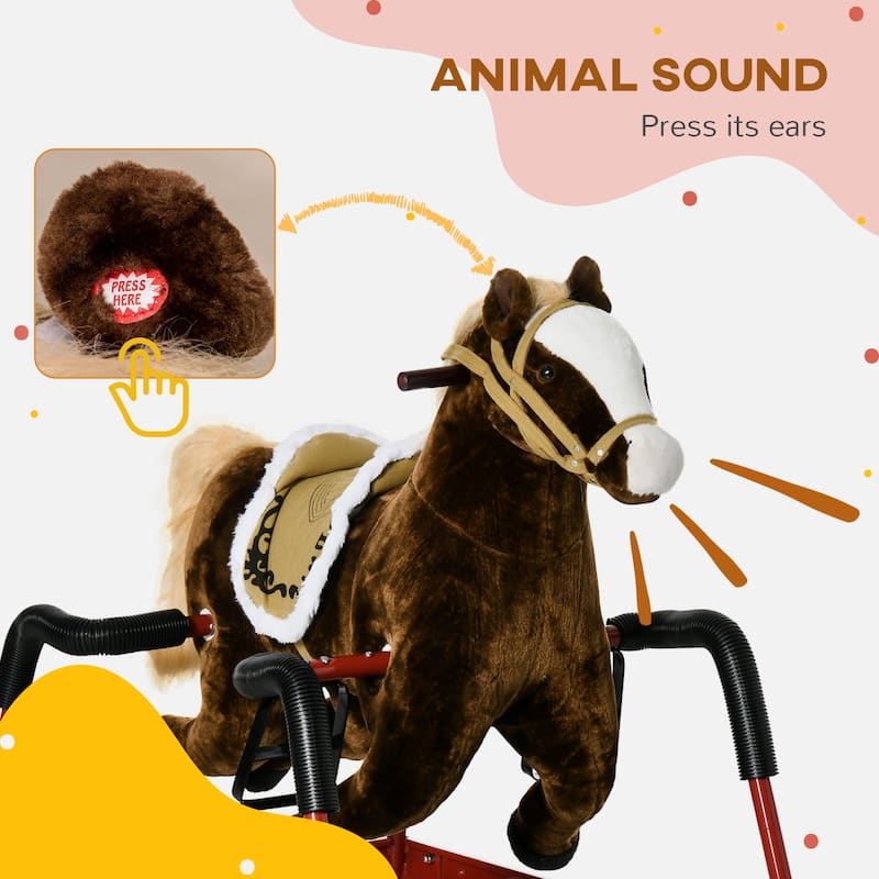 Qaba Kids Spring Rocking Horse, Ride on Horse for Girls and Boys with Animal Sounds, Plush Horse Ride-on with Soft Feel