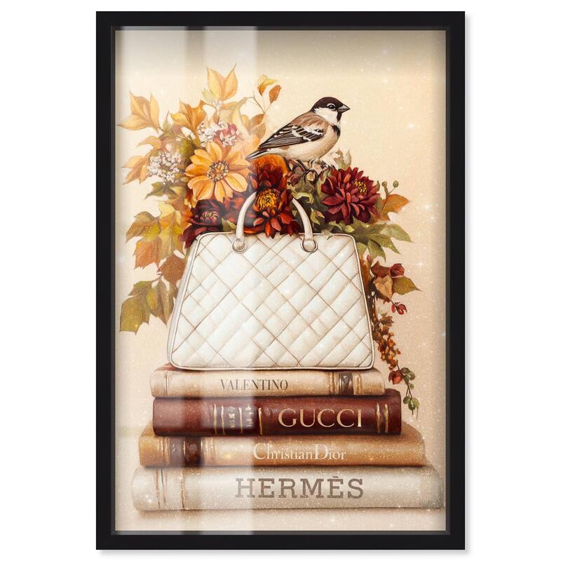 Little Bird Fall Flowers Glam Shadowbox by Art Remedy - Black - 20" x 30"