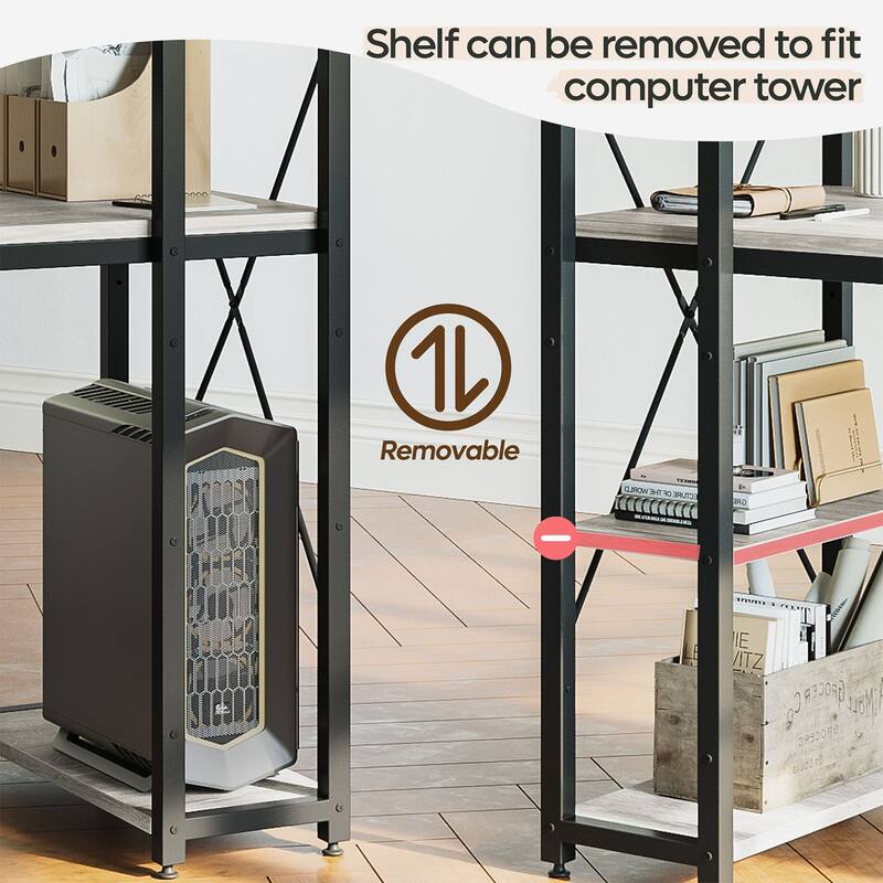 Computer Desk Home Office Computer Desk with 4 Shelves & Hooks