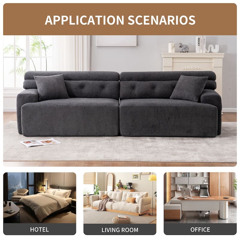 4-Seater Wood Grain Chenille Fabric Full Sponge Compression Combined Sofa with 2 Pillows
