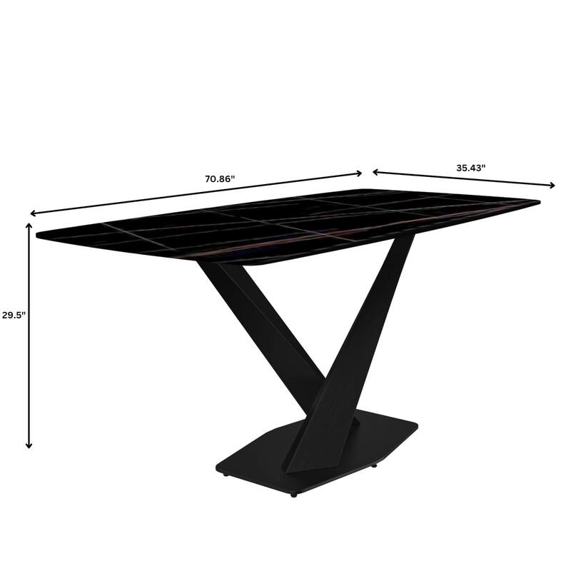 Voren Dining Table with Stone or Glass Tabletop in Black Steel Base