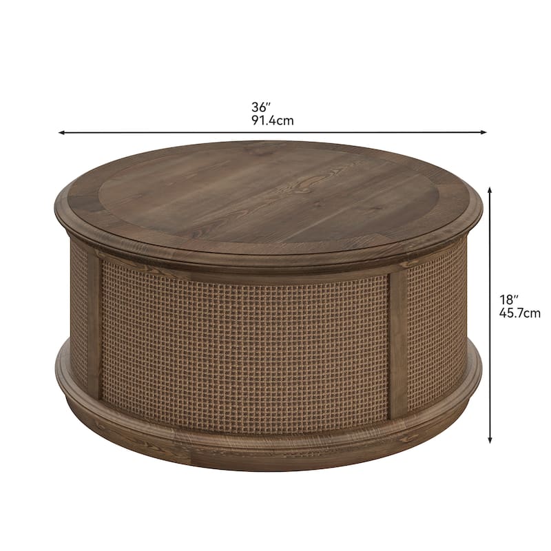 36"Round Rattan Drum Lift Top Coffee Table - 36"Lx36"Wx18"H