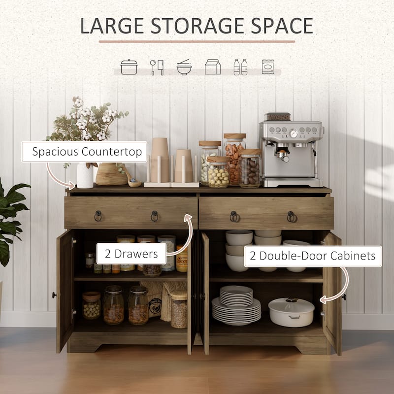 HOMCOM Sideboard, Buffet Cabinet with 2 Drawers, 2Storage Cabinets, 4 Barn-Style Doors and Adjustable Shelves, White