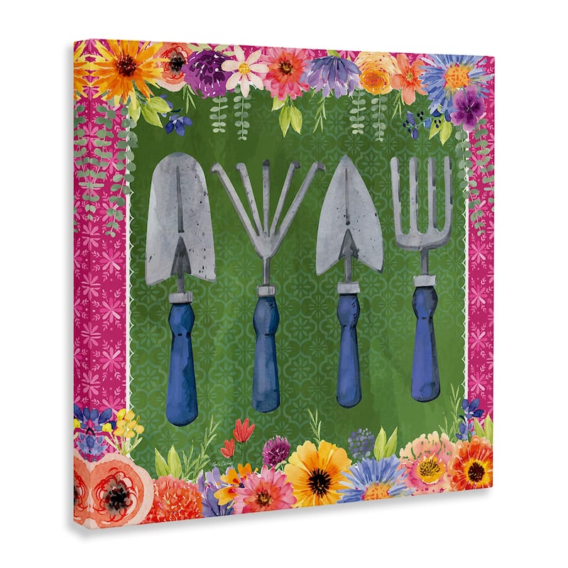 Stupell Gardening Tools & Floral Border Canvas Wall Art Design By Nicole DeCamp