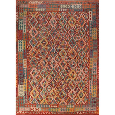 Tribal Orange Kilim Oriental Area Rug Hand-Woven Wool Carpet - 8'9"x 11'6"