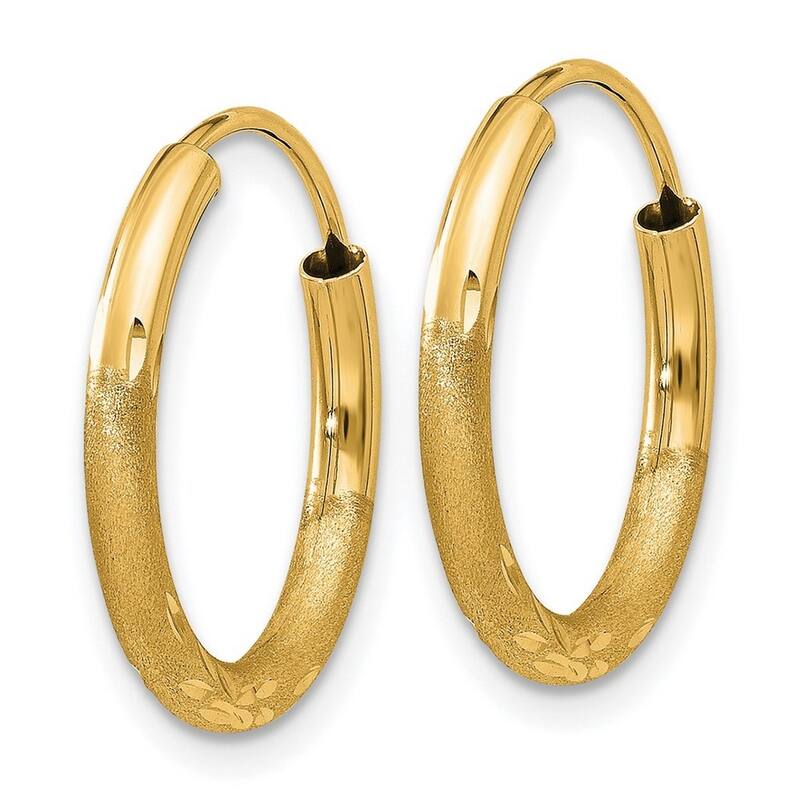 Curata 14k Diamond-cut Yellow Polished tube 2x18mm Round Endless Hoop Earrings