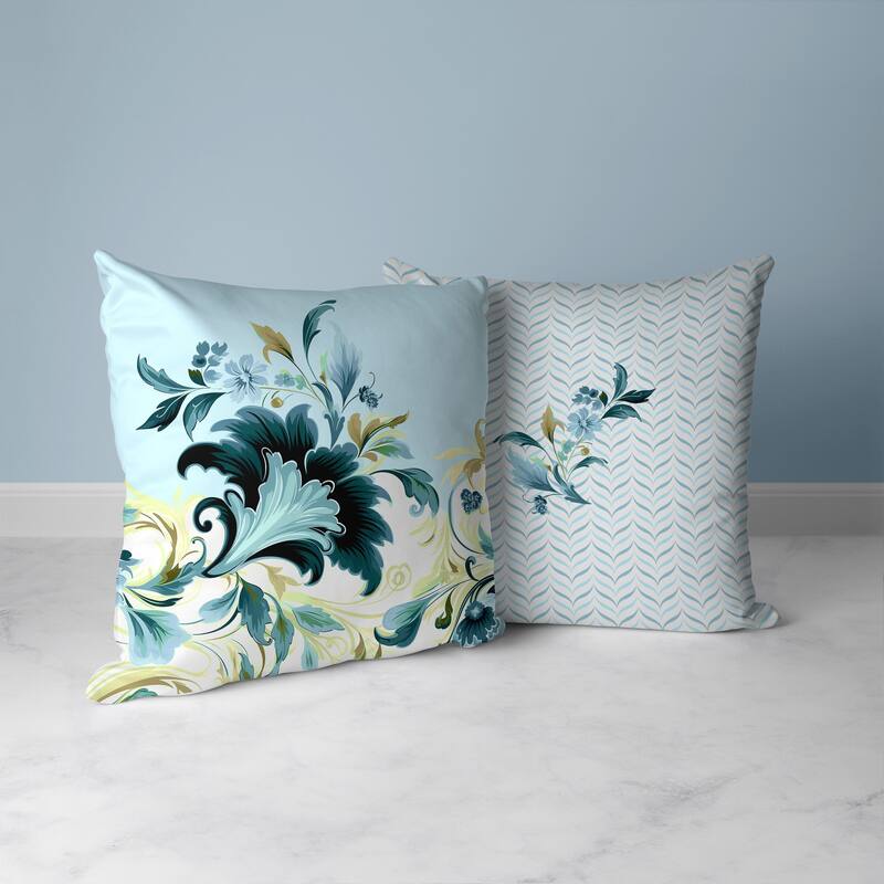 Damask Hue Faux Suede Reversible Throw Pillow Turquoise and Green
