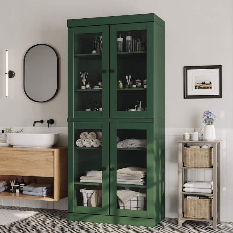 100% Solid Wood 32" Bathroom Cabinet with Optional Doors by Palace Imports - Green - 4 Doors Glass