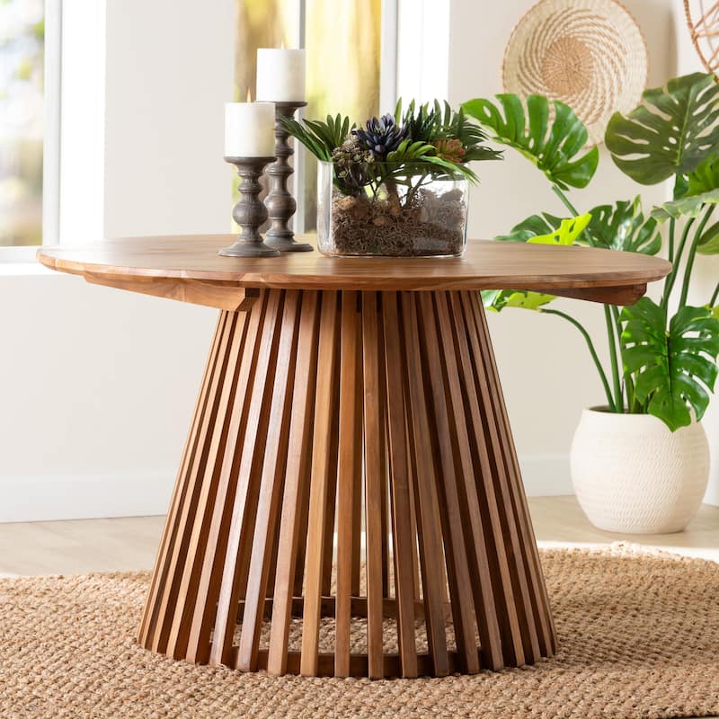 Caribic Modern Slatted Acacia Wood Dining Table - Brown