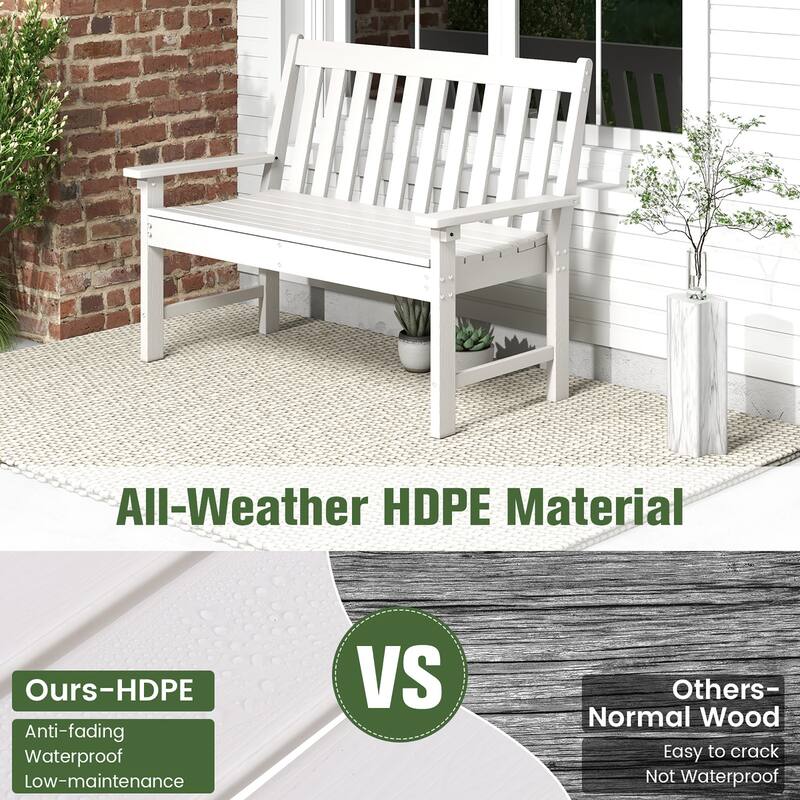 Gymax Garden Bench All-Weather HDPE 2-Person Outdoor Bench for Front