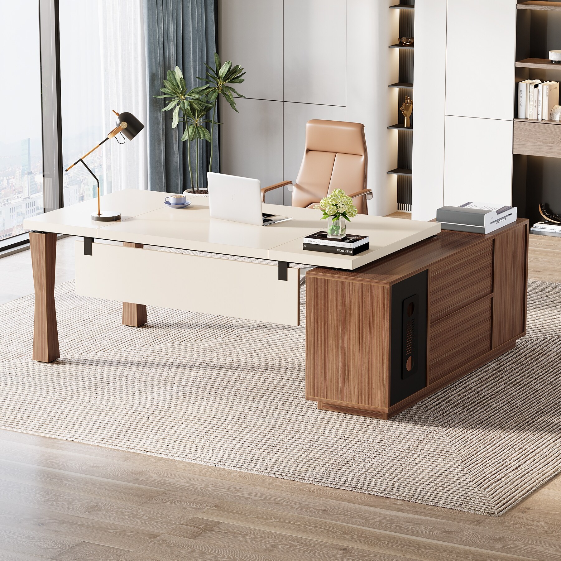 Large modern desk with drawers discount
