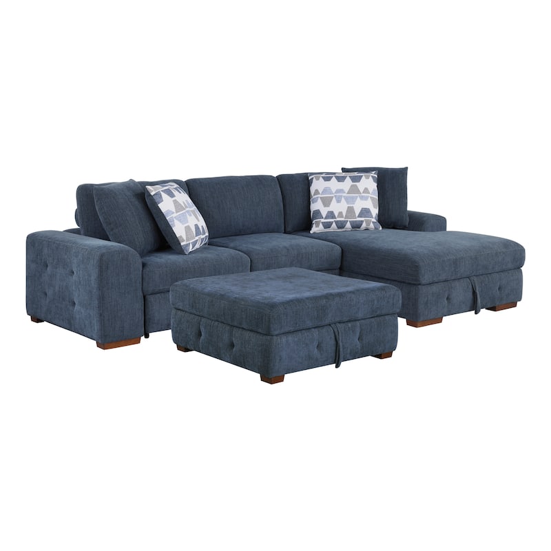 Gillam 3-Piece Sectional Sofa Sleeper with Right Chaise and Ottoman - Blue