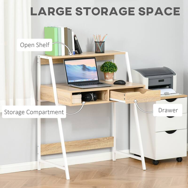 Particle Board and Steel Computer Desk with Shelves and Drawer