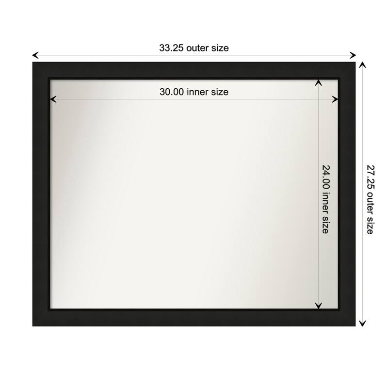 Midnight Black Narrow Framed Non-Beveled Custom Wall Mirror, Bathroom Vanity Mirror - Outer Size: 33.25 x 27.25