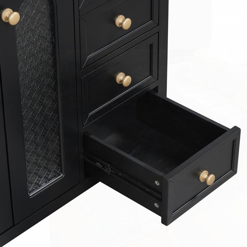 bathroom vanity with two soft close doors and adjustable shelves