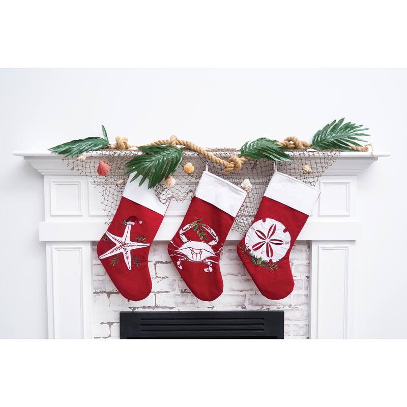 8.5" x 20" Holiday Crab Holding Holly Branch Christmas Stocking