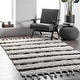 preview thumbnail 1 of 13, Nuloom Ivory Handmade Wool Cotton Geo Striped Shag Rug