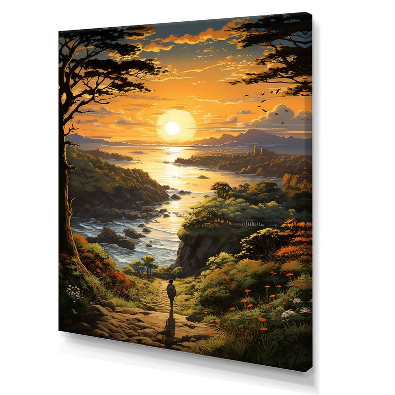 Designart "Sunrise Kid Solutide Landsdapce II" Coastal Tropical Wall Art Green - Coastal Wall Art Décor For Bedroom