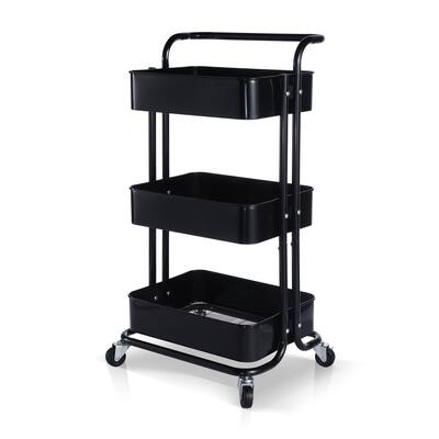 3-Tier Metal Rolling Utility Cart, Heavy Duty Craft Cart with Wheels and Handle