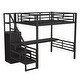 preview thumbnail 8 of 12, Full Size Metal Loft Bed with Desk, Staircase and Small Wardrobe, Black