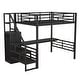 preview thumbnail 8 of 12, Full Size Metal Loft Bed with Desk, Storage Staircase and Small Wardrobe, Storage stairs can be installed left and right, Black