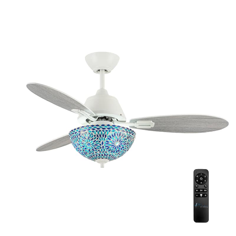 Costello River of Goods 3-blade 42-inch Modern Indoor Ceiling Fan with Mosaic Glass Shade and Remote Control - 42" x 42" x 18.75" - Blue/Teal/White - Remote