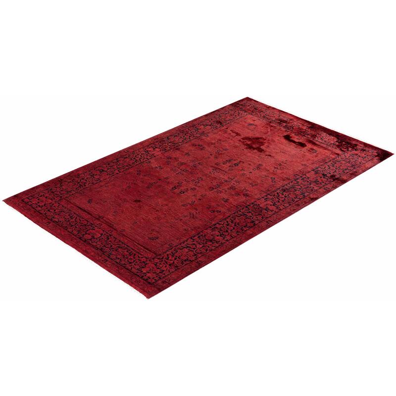 Overton Hand Knotted Wool Vintage Inspired Modern Contemporary Overdyed Red Area Rug - 3' 2" x 5' 3"