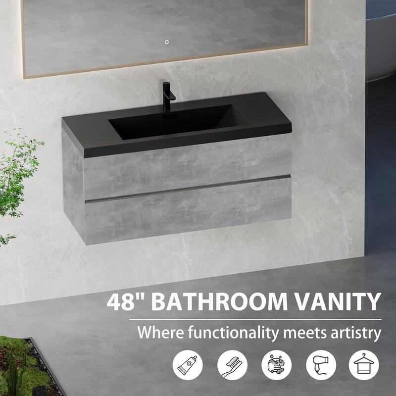 GDFStudio - Carter Floating Bathroom Vanity with Quartz Sand Countertop & Soft-Close Drawers