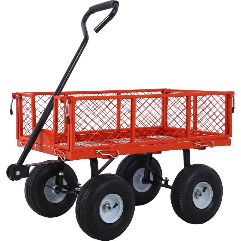 Steel Garden Cart, Steel Mesh Removable Sides - Red