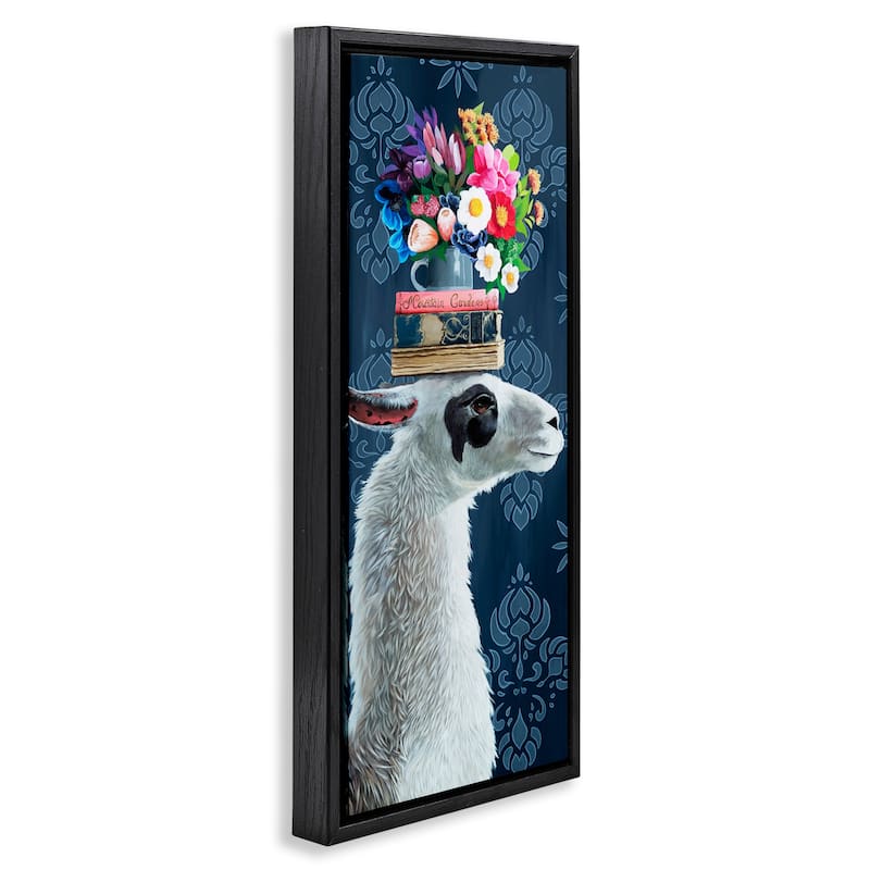 Stupell Llama with Book & Flower Arrangement Framed Floater Canvas Wall Art Design By Heather Gauthier