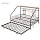 preview thumbnail 15 of 16, Metal Full Size House Bed Frame with Pull Out Twin Size Trundle Bed Fram, Semi-enclosed Roof and Shelf for Kids, Teens