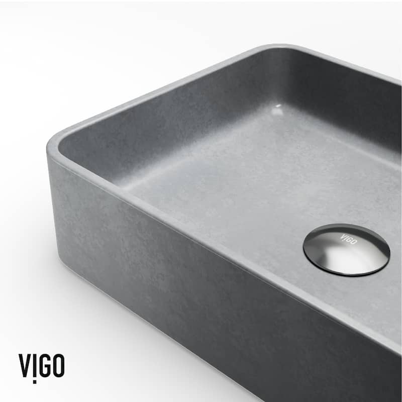 VIGO Segovia 16"L x 12"W Concrete Vessel Sink and Apollo 12"H Faucet Set