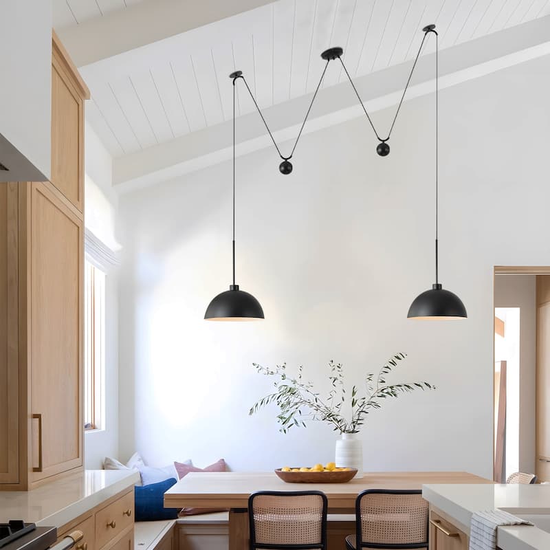 Starsky Modern 2-Light Pendant Island Light Fixture, W-Shaped Hanging Lights with Adjustable Cord and Metal Sliding Weights