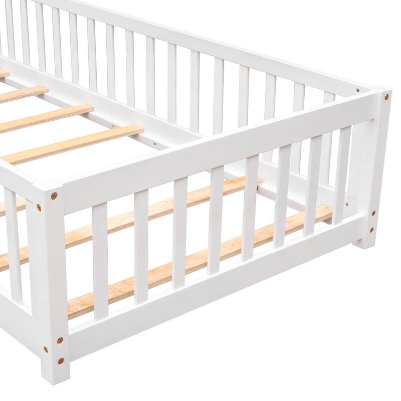 Twin size Floor Platform Bed with Fence and Door