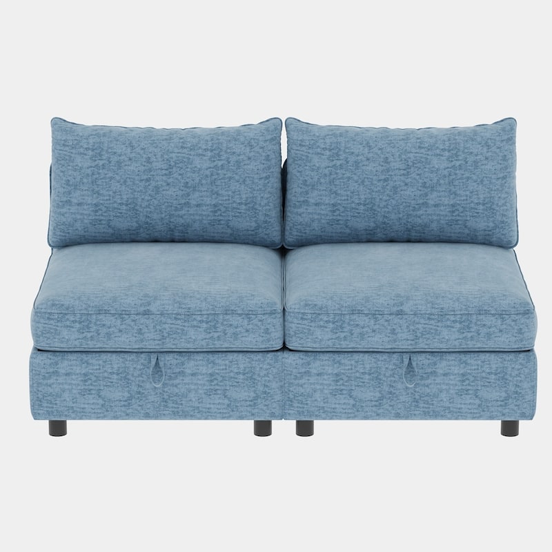 129" Chenille Sectional Sofa with Storage and Two Ottomans