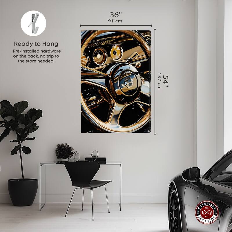 Notoriart Elegant Steering Wheel Gallery Wrapped Car 1 Piece Canvas Wall Art