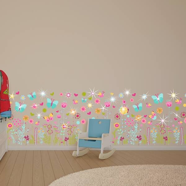 slide 2 of 4, Walplus Colorful Butterfly Flower Skirting Wall Sticker with Swarovski Crystals Nursery Decor