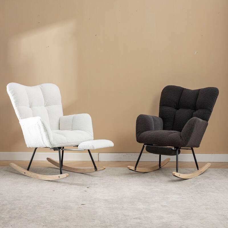 Modern Teddy Fabric Living Room Rocking Chair with Adjustable Footrest
